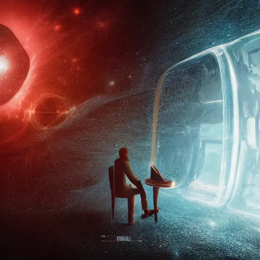 Image similar to concept poster design, mysteries from the universe, surrealism, sci fi, futuristic cocept art, denoise, 8 k render, anamorphic lens, smooth