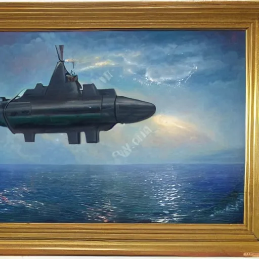 Image similar to oil painting picturing the inside of a submarine