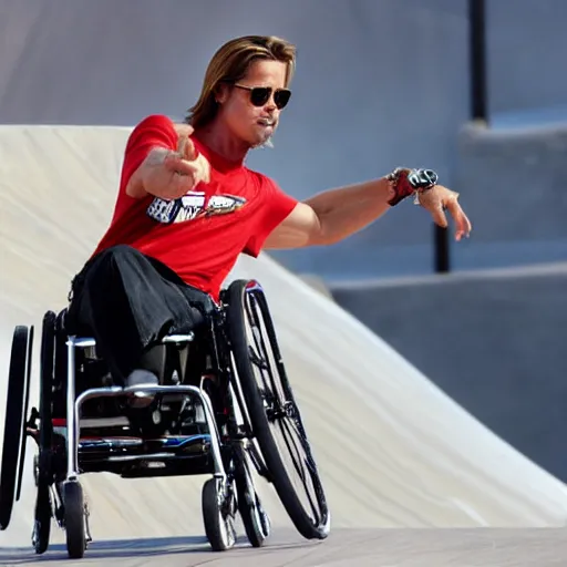 brad pitt in a wheelchair at the x - games, action | Stable Diffusion ...