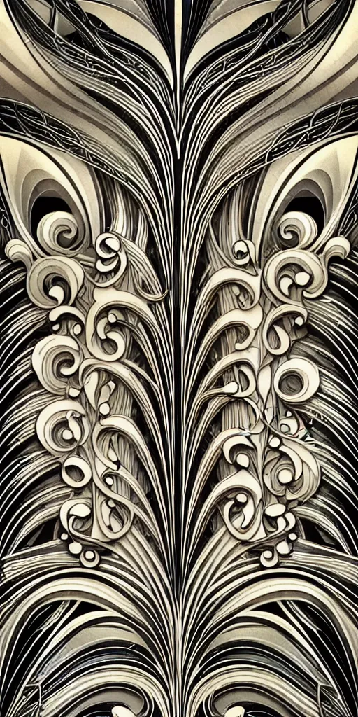 Image similar to the source of future growth dramatic, elaborate emotive Art Nouveau styles to emphasise beauty as a transcendental, seamless pattern, symmetrical, large motifs, hyper realistic, 8k image, 3D, supersharp, Flying shiny silk fabric in curves spirals and swirls, iridescent and black and silver colors , perfect symmetry, iridescent, High Definition, sci-fi, Octane render in Maya and Houdini, light, shadows, reflections, photorealistic, masterpiece, smooth gradients, no blur, sharp focus, photorealistic, insanely detailed and intricate, cinematic lighting, Octane render, epic scene, 8K