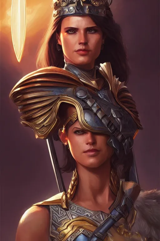 Image similar to amazon valkyrie athena, d & d, fantasy, portrait, highly detailed, headshot, digital painting, trending on artstation, concept art, sharp focus, illustration, art by artgerm and greg rutkowski and magali villeneuve