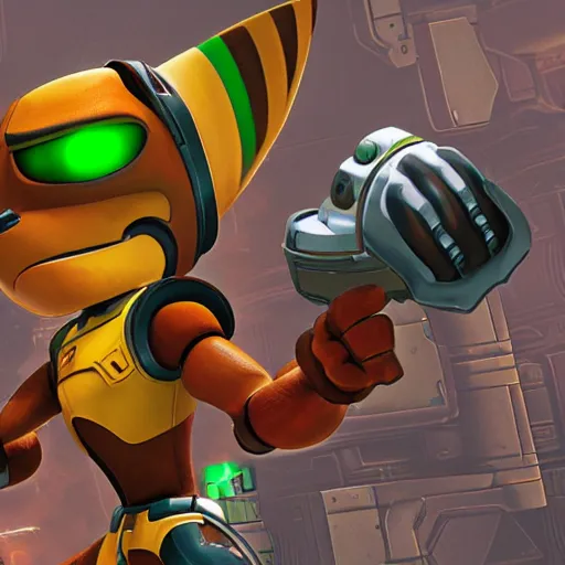 Image similar to ratchet and clank in the style of doom 1993