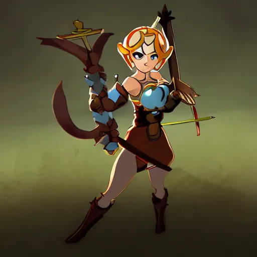 Image similar to a beautiful archer girl in the style of Xavier Houssin, wakfu, dofus