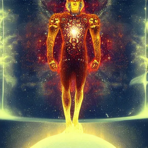 Image similar to cosmic king god who's body made of cosmos, detailed, octane, arstation, concept art