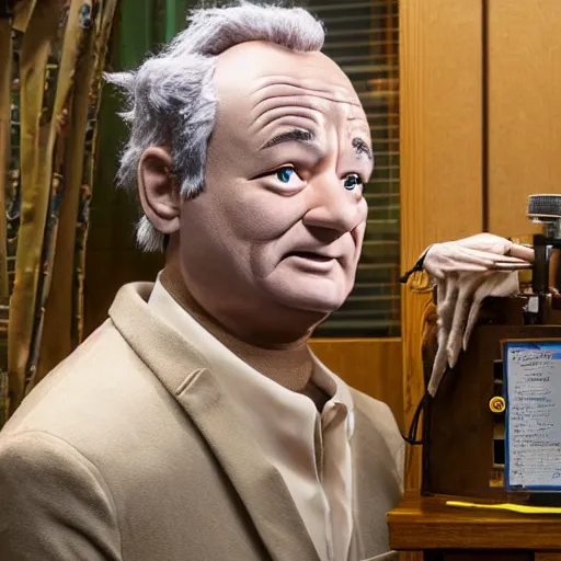 Image similar to animatronic Bill Murray, exposed mechanics, photo, Stan Winston studios, detailed, 4k