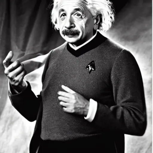 Image similar to albert einstein as the star trek enterprise captain