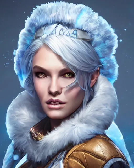 Image similar to The Ice Queen as an Apex Legends character digital illustration portrait design by, Mark Brooks detailed, soft lighting