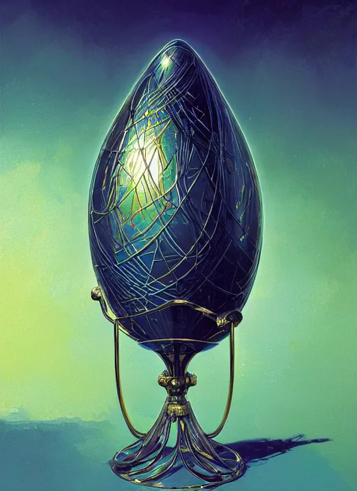 Prompt: faberge - adamant egg and andel shine, hyperrealism, no blur, 4 k resolution, ultra detailed, style of alexander trufanov, ismail inceoglu, tyler edlin, syd mead, carlos schwabe