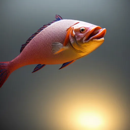 Image similar to still photo of fish, highly detailed, photorealistic portrait, bright studio setting, studio lighting, crisp quality and light reflections, unreal engine 5 quality render