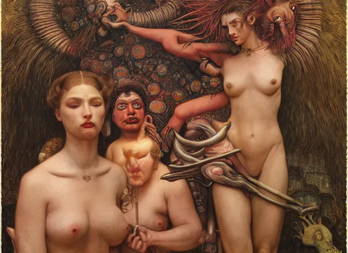 Prompt: hyper realistic mayan gods scene in the style of austin osman spare, wayne barlowe, gustav moreau, goward, bussiere and roberto ferri, santiago caruso, bouguereau, klimt, saturno butto, sorayama and tom bagshaw. occult art