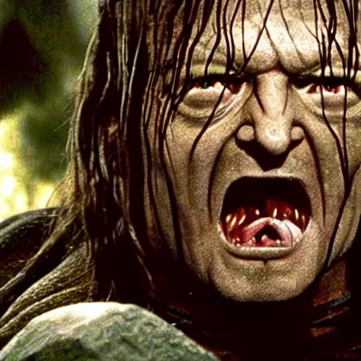 Image similar to boromir wearing the ring of power, demonic, as gollum in lord of the rings by peter jackson