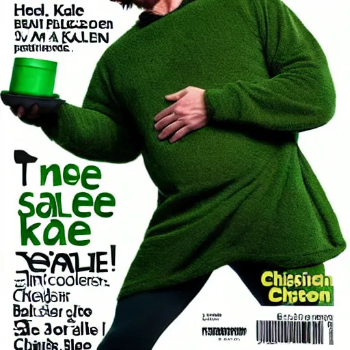 Image similar to christian bale wearing a kale costume, photography, cover