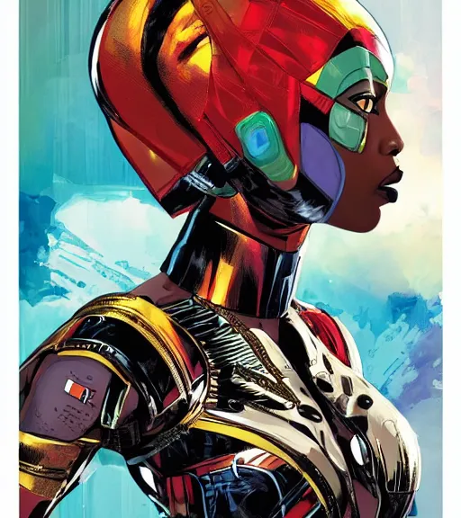 Image similar to african female android, by MARVEL comics and Sandra Chevrier, 4k