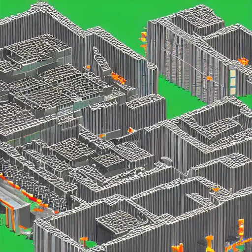 Image similar to settlement inside a computer case. voxel art