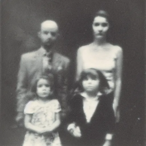 Prompt: old polaroid of a haunted family, hd photo, black and white