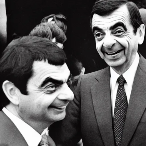 Prompt: Mr Bean elected as the president of the United States, 1980 archival photo