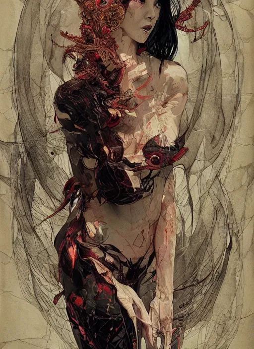 Image similar to demon, eun emerging from renaissance italy into a cyberpunk mutiversal realm by conrad roset, nicola samuri, dino valls, m. w. kaluta, jakub rebelka, rule of thirds, seductive look, beautiful