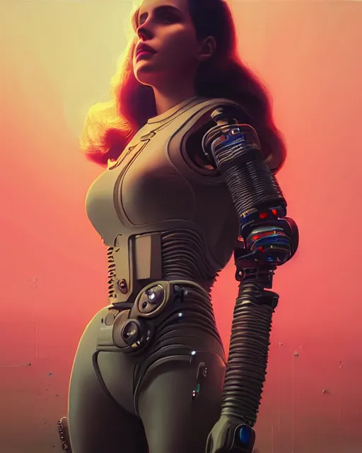 Image similar to portrait of lana del rey as a cyborg. intricate abstract. intricate artwork, by tooth wu, wlop, beeple, dan mumford. concept art, octane render, trending on artstation, greg rutkowski very coherent symmetrical artwork. cinematic, key art, hyper realism, high detail, octane render, 8 k, iridescent accents