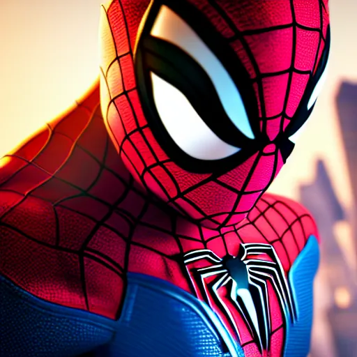 Image similar to futuristic spiderman opening his mask ,highly detailed, 4k, HDR, award-winning, artstation, octane render