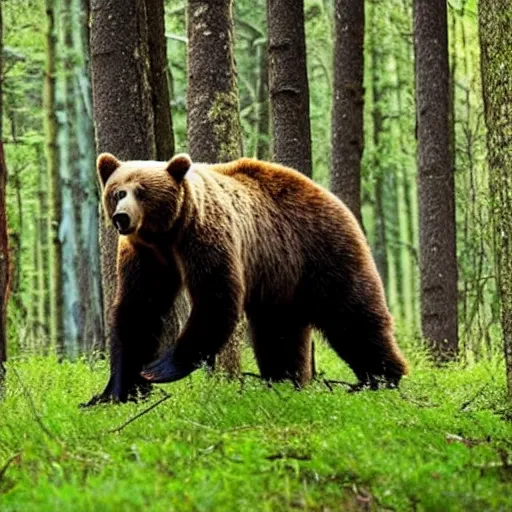 Image similar to a bear walking in the forrest. the bear is enormous