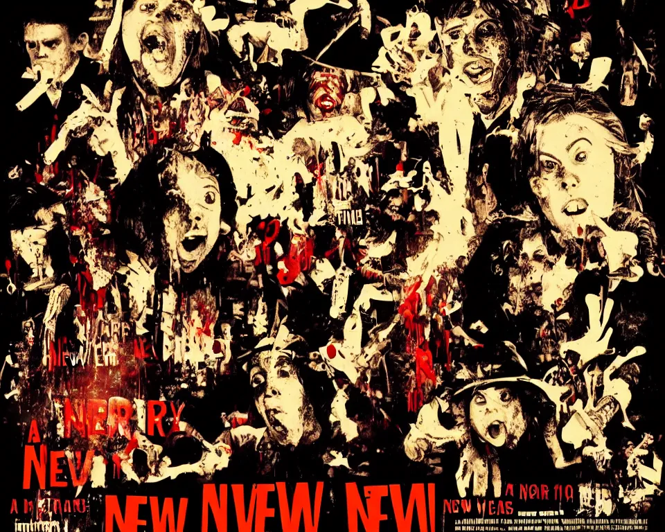 Prompt: a horror movie poster about new years eve - 1 0