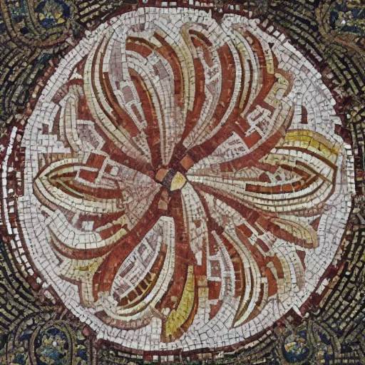 Image similar to a beautiful roman mosaic of a fractal rose, circa 1 0 0 ad, rome