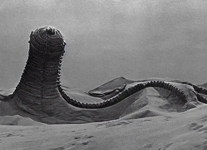 Prompt: sandworm scene from the 1 9 1 4 science fiction film dune # stablediffusion