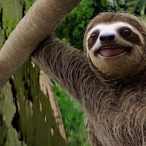 Image similar to movie still of a sloth as superman in superman