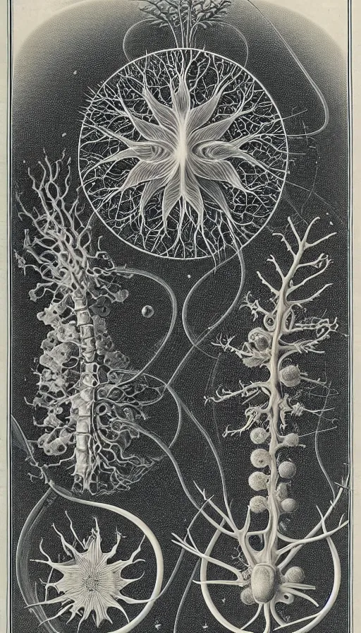 Prompt: the two complementary forces that make up all aspects and phenomena of life, by Ernst Haeckel