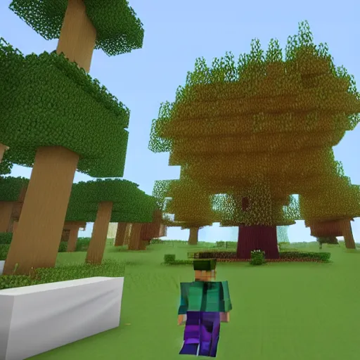 Prompt: a big tree with chihiro vibes in minecraft