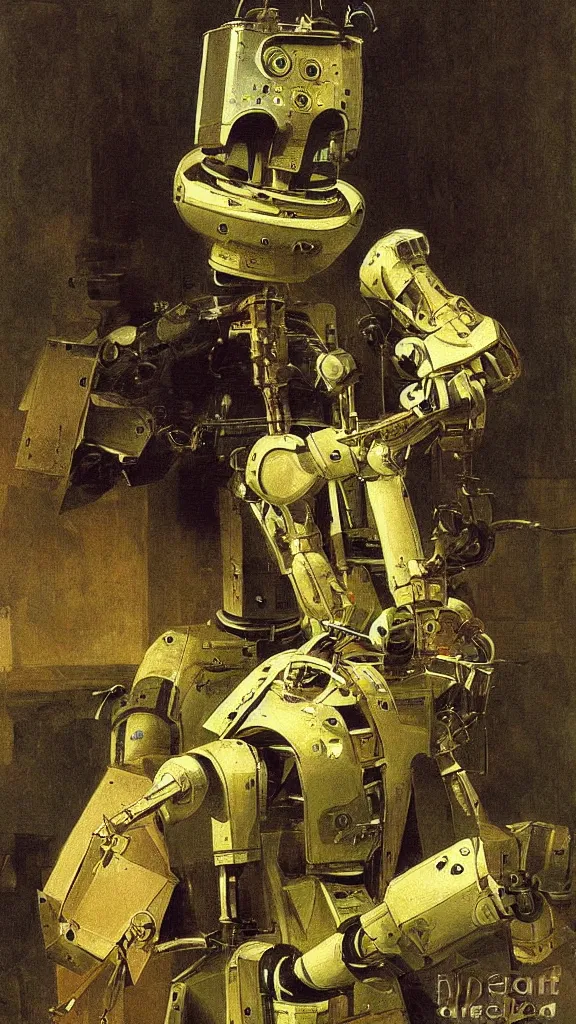Prompt: robot painting a robot on canvas, intricate, highly detailed, photorealistic, film still, by carl spitzweg