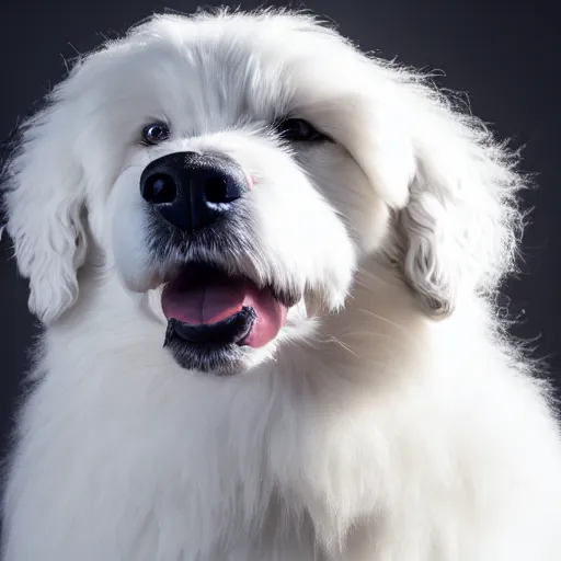 Prompt: a high quality photo of a white fluffy dog wearing a blue cap,photorealistic,hyperdetailed,focus,dept of field,professional photography,professional lighting,studio photo,studio lighting,detailed face