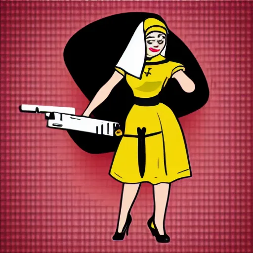 Image similar to vector art pin - up nun with gun full body