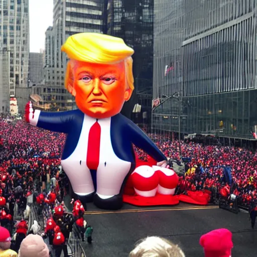 Image similar to an inflatable donald trump balloon at the macy's day thanksgiving parade, hyperreal - w 1 0 2 4