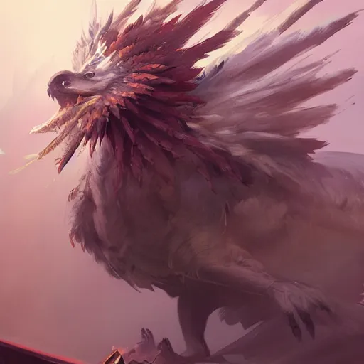 Prompt: digital painting of an elegant but deadly chicogriff, griffin chicogriff hybrid monster, by Greg Rutkowski, magic the gathering concept art, trending on artstation, 4k resolution, ((ibiza rave dance party clubbers))