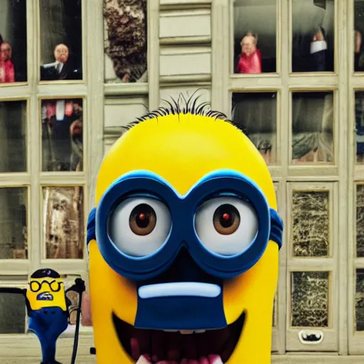 Prompt: vladimir putin biting a minion head, highly detailed