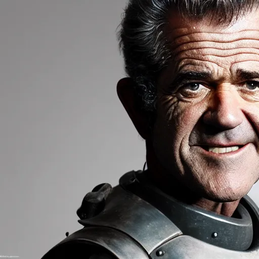 Image similar to professional portrait of Mel Gibson wearing T-51b Power Armor, 8k, dslr, cinematic,