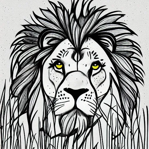 Prompt: Children's drawing of a lion a simple rounded line in a meadow, style simpsons, sharp focus, illustration, ArtStation
