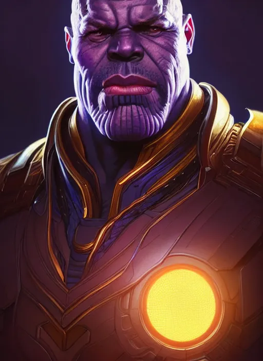 Image similar to portrait of apex legends thanos, intricate, elegant, glowing lights, highly detailed, digital painting, artstation, glamor pose, concept art, smooth, sharp focus, illustration, art by artgerm and greg rutkowski, artey freytag