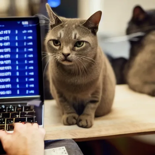 Image similar to a cat trading in wall street