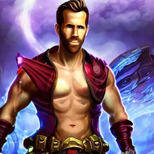 Prompt: ryan reynolds as a character in the game league of legends, with a background based on the game league of legends, detailed face