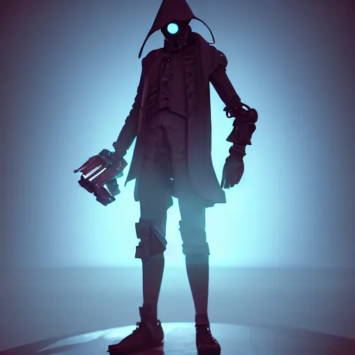 Image similar to atompunk grim reaper, character design, high quality digital art, render, octane, redshift, volumetric lighting, oled