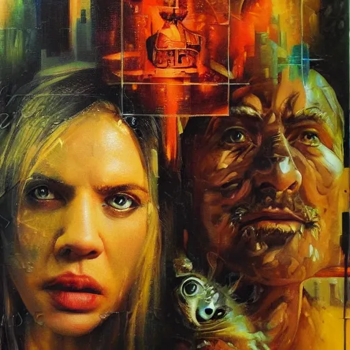 Image similar to movie poster, oiled magic cube, oil painting