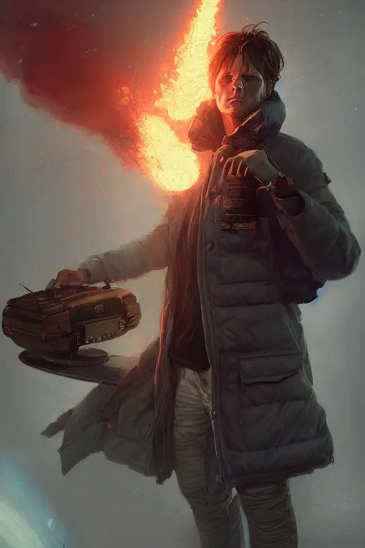 Image similar to character art by bastien lecouffe - deharme, marty mcfly, absolute chad