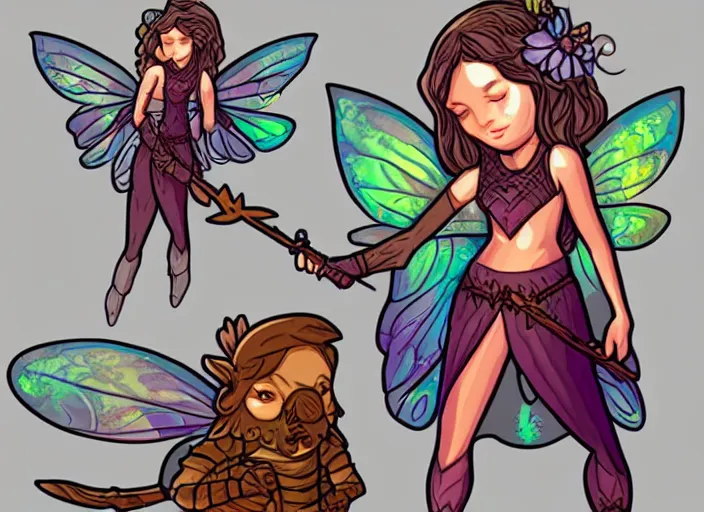 Image similar to a fairy, d & d, fantasy simplified sticker illustration, artstation