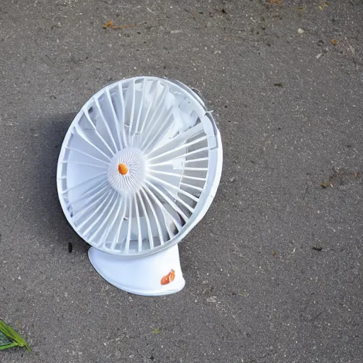 Image similar to a cheap plastic portable white fan melting during a heatwave