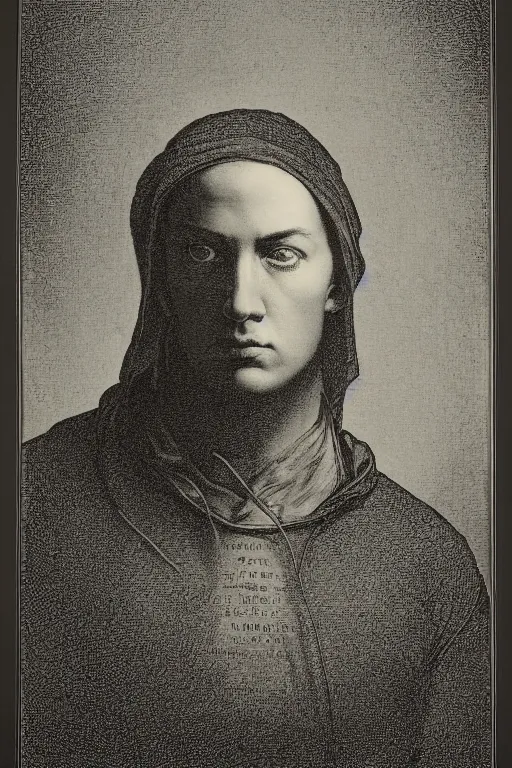 Image similar to portrait of eminem, Gustave Dore lithography