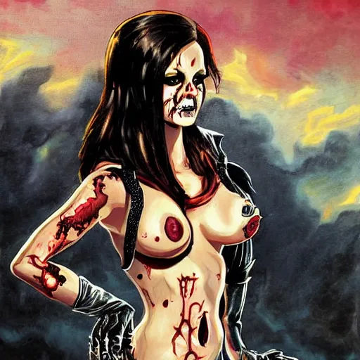 Image similar to zombie mech christina ricci pinup, art by michael miller