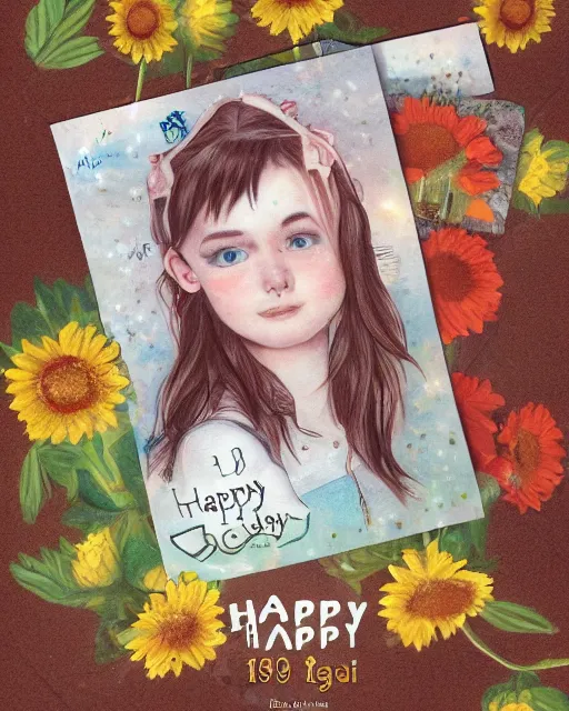 Prompt: happy birthday postcard to my sweet little 19 years old girl, trending on artstation, 8k, highly detailed