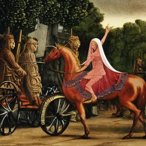 Prompt: lady godiva rode through the streets of coventry to protest her husband's high taxes
